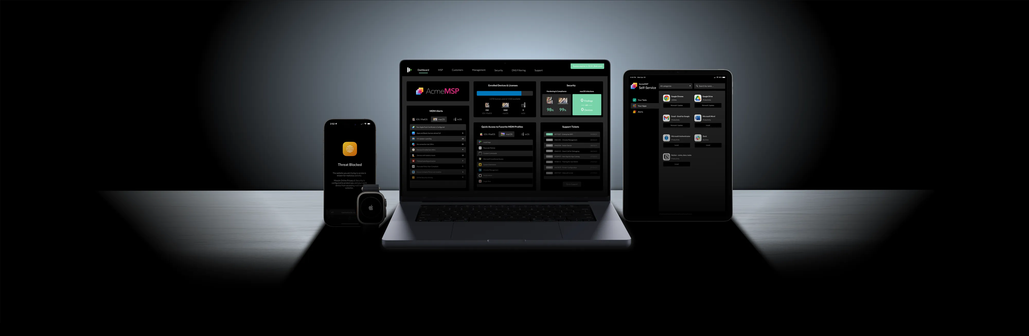 Nsromapa running across a laptop, tablet, phone and watch